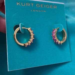 Kurt Geiger Huggie Hoops- pink stones set in gold